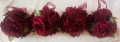 16 pc Artificial Rose Pomander/Wedding Décor / Ribbon, Burgundy/Gold w/Pew Clips