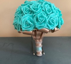 Large teal blue bridal bouquet with real touch roses