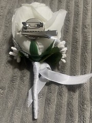 White Rose Silver Rhinestones Boutonniere Wedding Prom