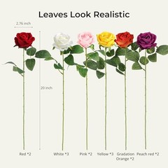14PCS Artificial Roses, Realistic Silk Fake Roses Flowers with Long Mix Color