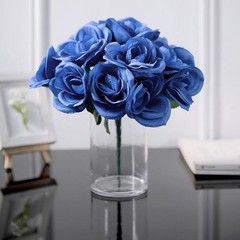 ROYAL BLUE 12″ tall Velvet Roses ARTIFICIAL FLOWERS Bouquet Wedding Decorations