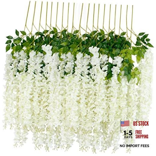 12Pcs Artificial Wisteria Flowers 3.6 Feet/Piece White Dense Artificial Fake