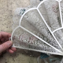 Vintage Shabby Chic Heart Wedding Bouquet Lace Green Ribbon & Pink Roses Wrist