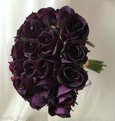Silk Artificial Eggplant Aubergine Purple Rose Roses Wedding Bouquet flowers