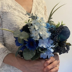 Bridal Wedding Bouquet Beautiful Budget Handmade Faux Flowers White Blue Green