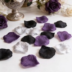 900PCS Dark Purple Black Silver Silk Rose Petals
