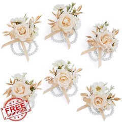 Serwalin 6pc Champagne Wrist Corsage Artificial Roses Wedding Prom Party