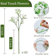 Real Touch Babys Breath Artificial Flowers Fake Flowers Baby 40 Pcs White