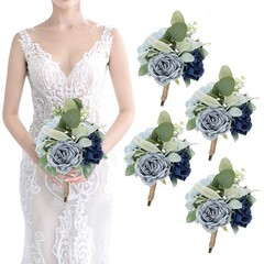 Set of 4 Artificial Silk Rose Bridesmaid Bouquets – Rustic Wedding Floral Center