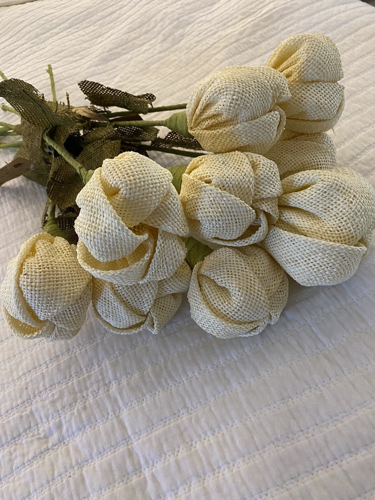 9 WT Collection Burlap Ivory White Flower Stems Wedding NWT Tulip Roses Gorgeous