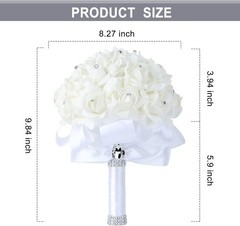 Artificial Foam Roses Bridal Bouquet with Rhinestones and Satin Ribbon