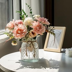 Fake Flowers with Vase,Faux Flowers in Vase for Home Decor,Silk Pink Dahlia 1