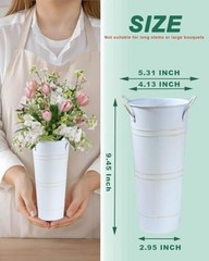 9″ Tall Galvanized Flower Bucket Pcs French Metal Vases with 6 Vintage White