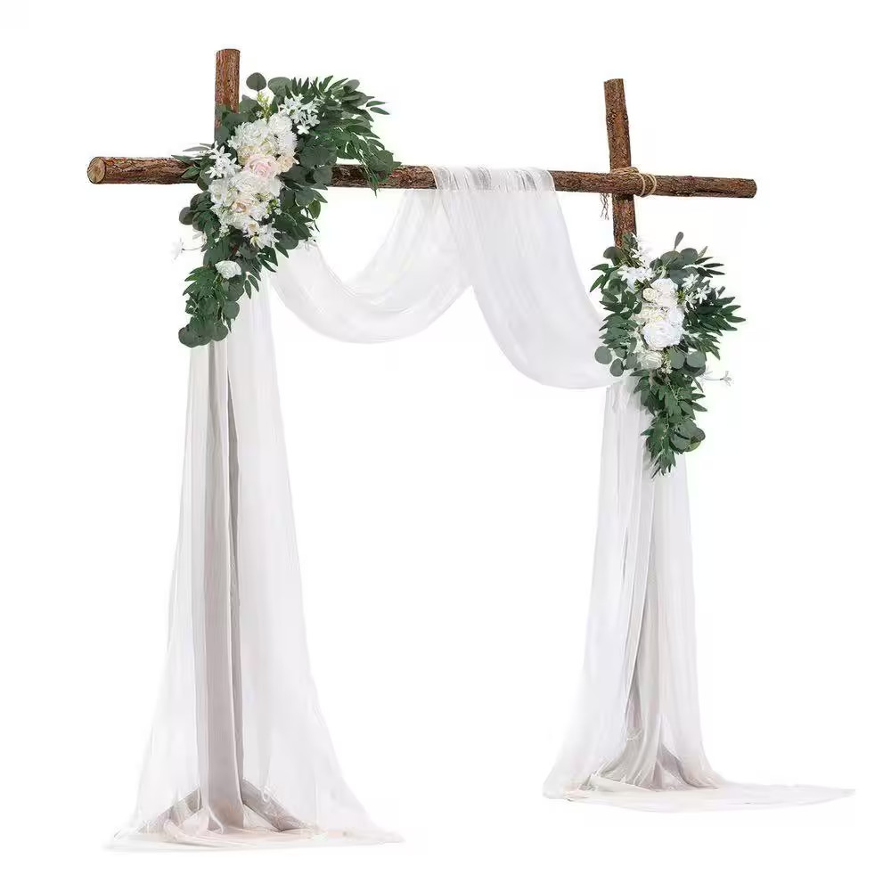 Artificial Wedding Arch Flowers Kit (Pack of 4) with 21 Ft. Draping Fabric, Whit
