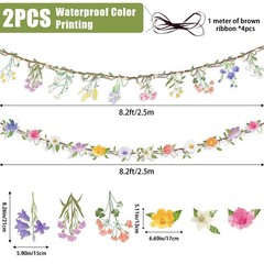2pcs Flower Garland Banner, 16.4ft Reusable Plastic Wildflower 2pcs, Colorful