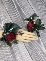 Elegant Black Burgundy Calla Lily Rose Corsage & Boutonniere Set – Wedding Prom