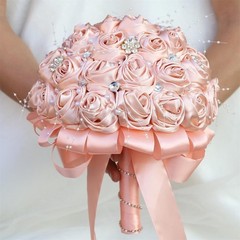Satin/Brooch Rhinestone Light Blush Pink FlowerFloral Wedding Bridesmaid Bouquet