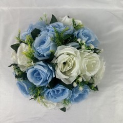 Bouquet Centerpiece Silk Flower Ball Decoration-WHITE/BLUE- Event Decor, Wedding