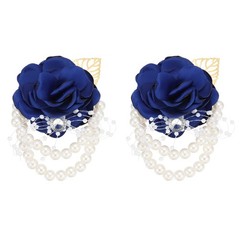 2 Pcs Rose Bridesmaid Wrist Flower Artificial Bride Wrist Deep Blue