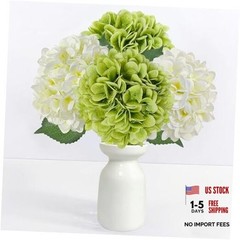 4 Pcs Artificial Hydrangea Flowers, Real Touch Silk Hydrangeas with Green White