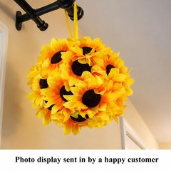 Bright Artificial Yellow Sunflower Fall Floral Hanging Kissing Ball 7″Dia #588