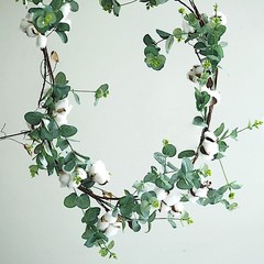 5 ft long Green White Artificial Cotton Balls with Eucalyptus Foliage Garlands