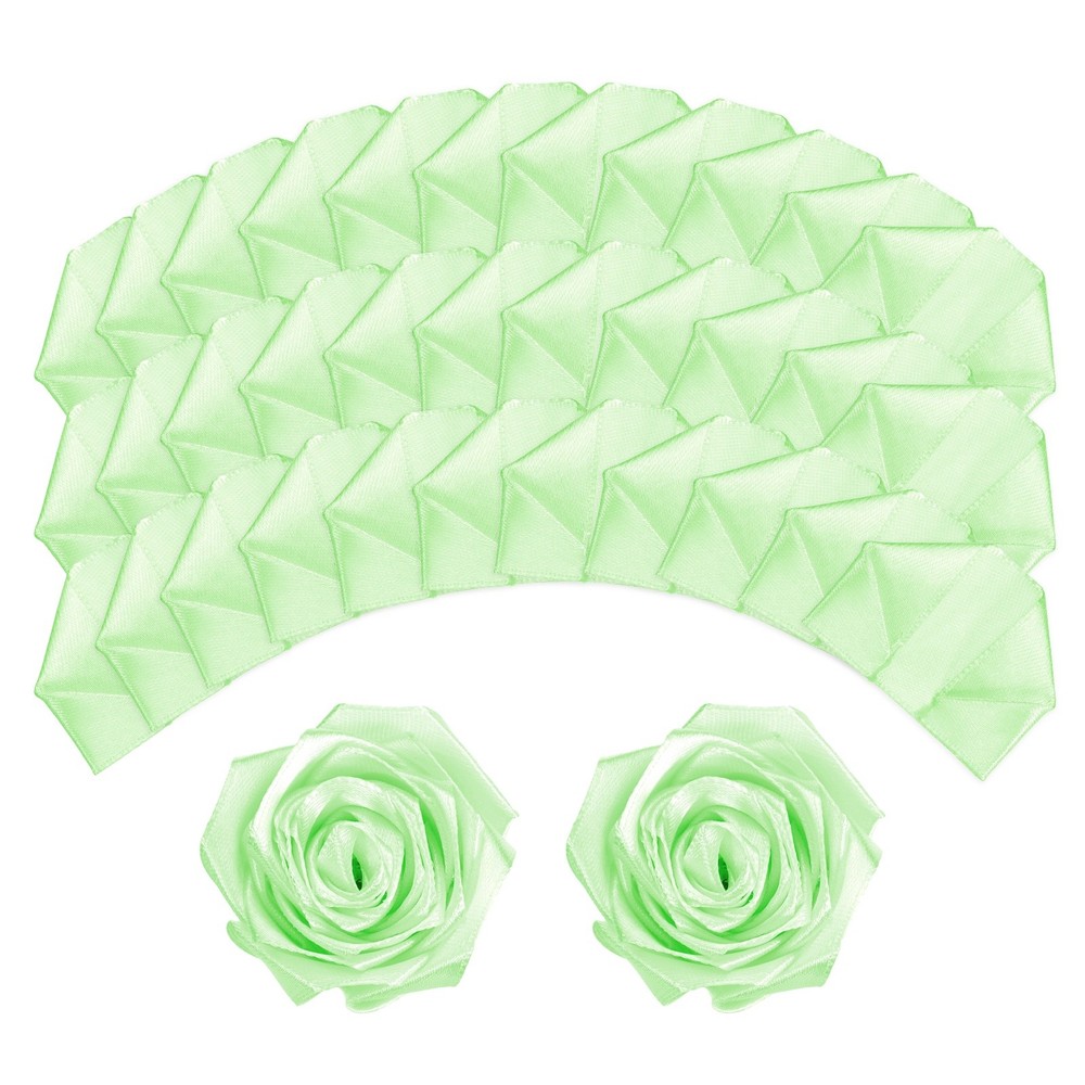 100pcs Eternal Roses Petals, Premade Satin Ribbon Flowers, Light Green