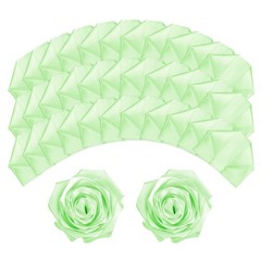 100pcs Eternal Roses Petals, Premade Satin Ribbon Flowers, Light Green