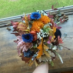 Bridal Wedding Bouquet Lovely Budget Minded Faux Bubble Pearl Blue + Fall Colors