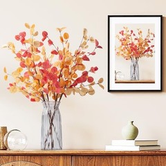6pcs Eucalyptus Stems Fake Orange Red Autumn Leaves Artificial Silk 6pcs-orange