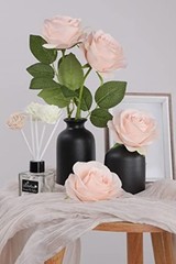 12pcs Roses Artificial Flowers Pink Fake Roses Flowers with Long 12PCS Blush