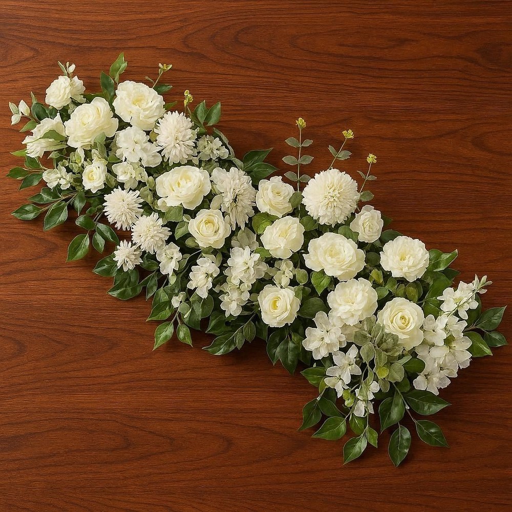 White Artificial Rose Flower Row 100cm – Luxury Wedding Table Centerpiece Floral