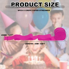 8 Rolls Crepe Paper Streamers 656ft Rainbow Streamers, Fuchsia
