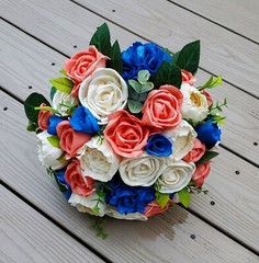 Royal Blue Bridal Bouquet Pink Coral Tropical Wedding Sola Wood Bridesmaid Bride