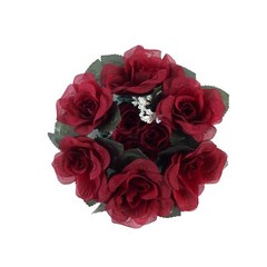 4 Burgundy CANDLE RINGS with SILK ROSES Wedding Flowers for Centerpieces