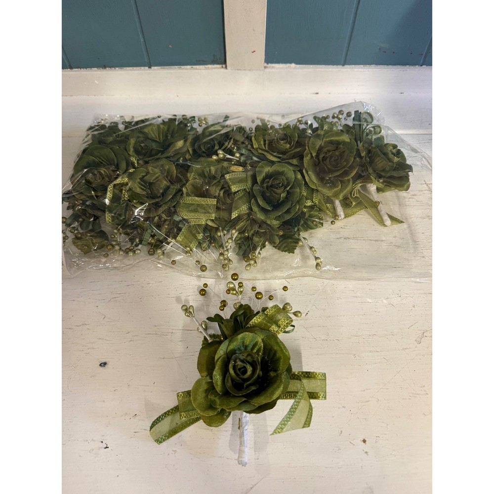 12 Sage Green Artificial Rose Boutonniere Set Corsage Wedding Prom Party Favor