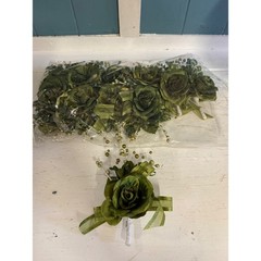 12 Sage Green Artificial Rose Boutonniere Set Corsage Wedding Prom Party Favor
