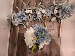 Wedding Bridal Bouquet, 3 Bridesmaids Bouquets And 2 Flower Girl Baskets