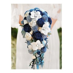 White Lily Bridal Bouquet Navy Dusty Blue Sola Wood Cascade Wedding Flowers