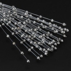 60 Pcs 4mm Pearl String Bouquet Pearl Stick Stems Bouquets Garland Spray, Silver