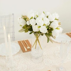 WHITE 3 Bouquets 13″ Silk Rose Bud Artificial FLOWER Bushes Party Decorations