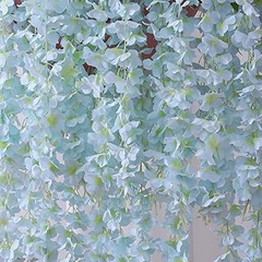 12 Piece Artificial Silk Wisteria Vine 3.6 Feet Hanging Flower Light Blue