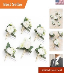 Boutonniere for Men, 6pcs Groom Groomsmen Boutonniere with Built-in Pins, Art…