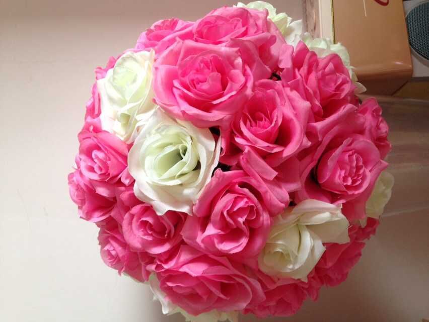 Pink & Ivory Rose Flower Ball Wedding Decoratin Ball Kissing Ball 9-10 inches