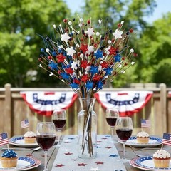 6 Pack 4th of July Patriotic Artificial Berry Stem Picks Red White and Blue