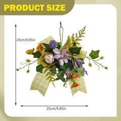 Floral Wreath Artificial Garland Ribbon Bows Spring Summer Party Decor Door Swag