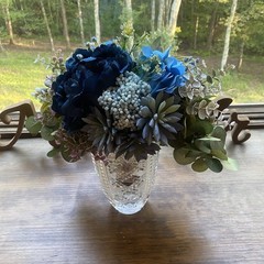 Bridal Wedding Bouquet Budget Friendly Handmade Faux Florals Blue Purple Green