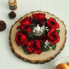 8 Black Red CANDLE RINGS with SILK ROSES Wedding Party Flowers for Centerpieces