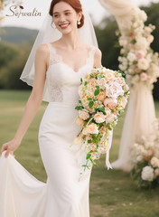 11 Inch Champagne Wedding Bouquets for Bride Bridesmaid, Artificial Rose Bridal