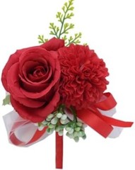2 Pack Silk Flower Wrist Corsage & Boutonniere Set for Wedding Decor Red 3″